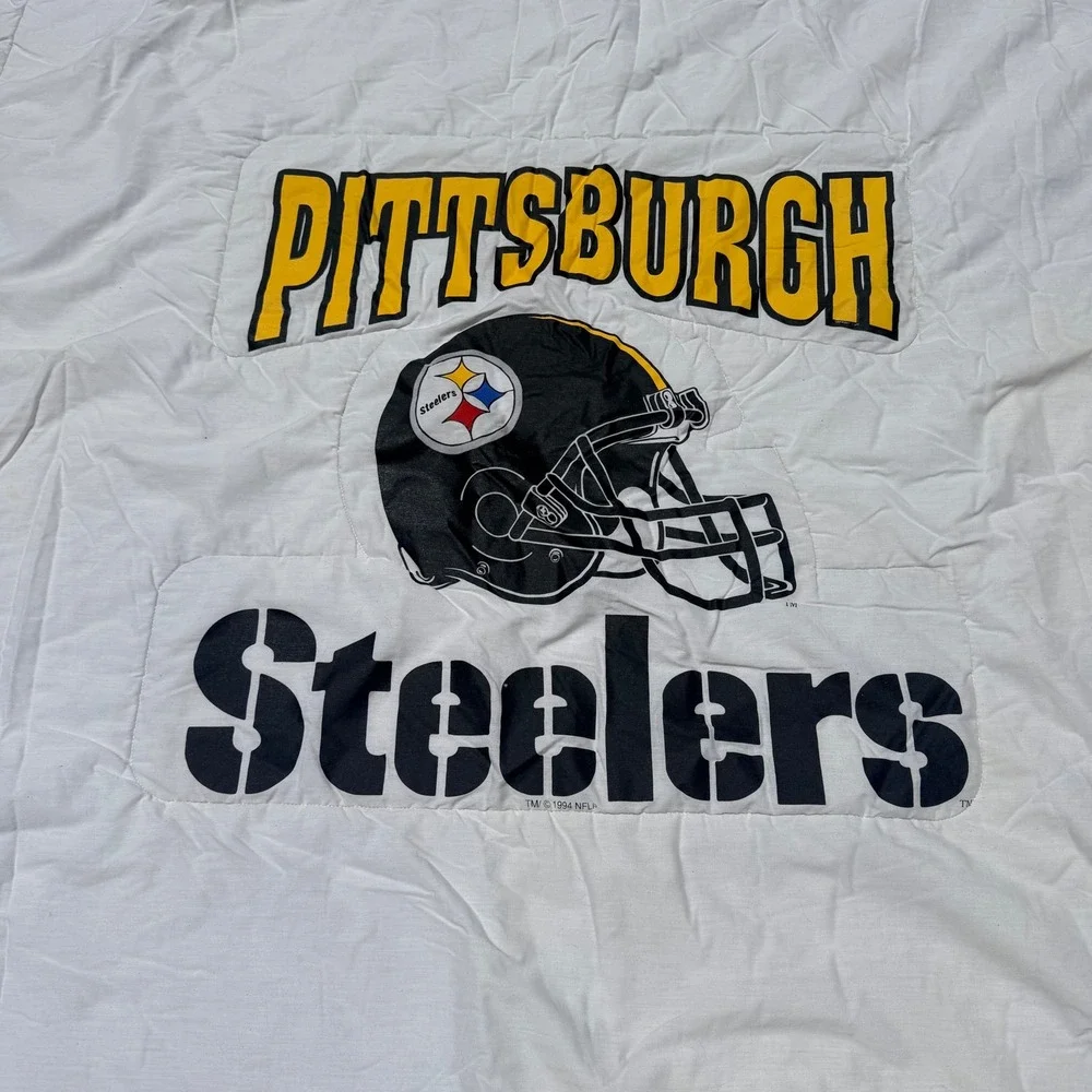 Vintage 1994 Pittsburgh Steelers NFL Reversible Comforter White Black 84x64
